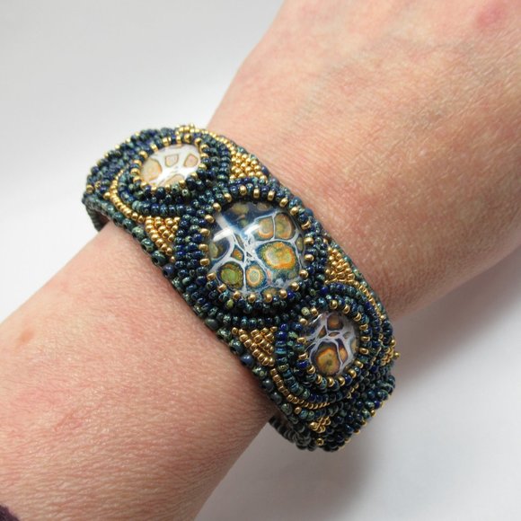 Artisan Bead embroidered cuff bracelet - Picture 2 of 16